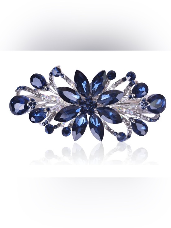 New!!! Anthropologie Navy and Silver Crystal Floral Hair Barrette